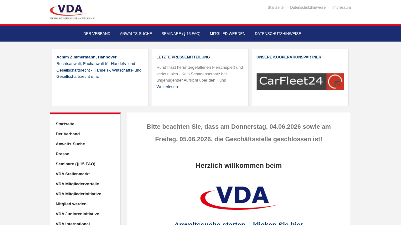 Screenshot von VDA – Verband deutscher Anwälte e.V.