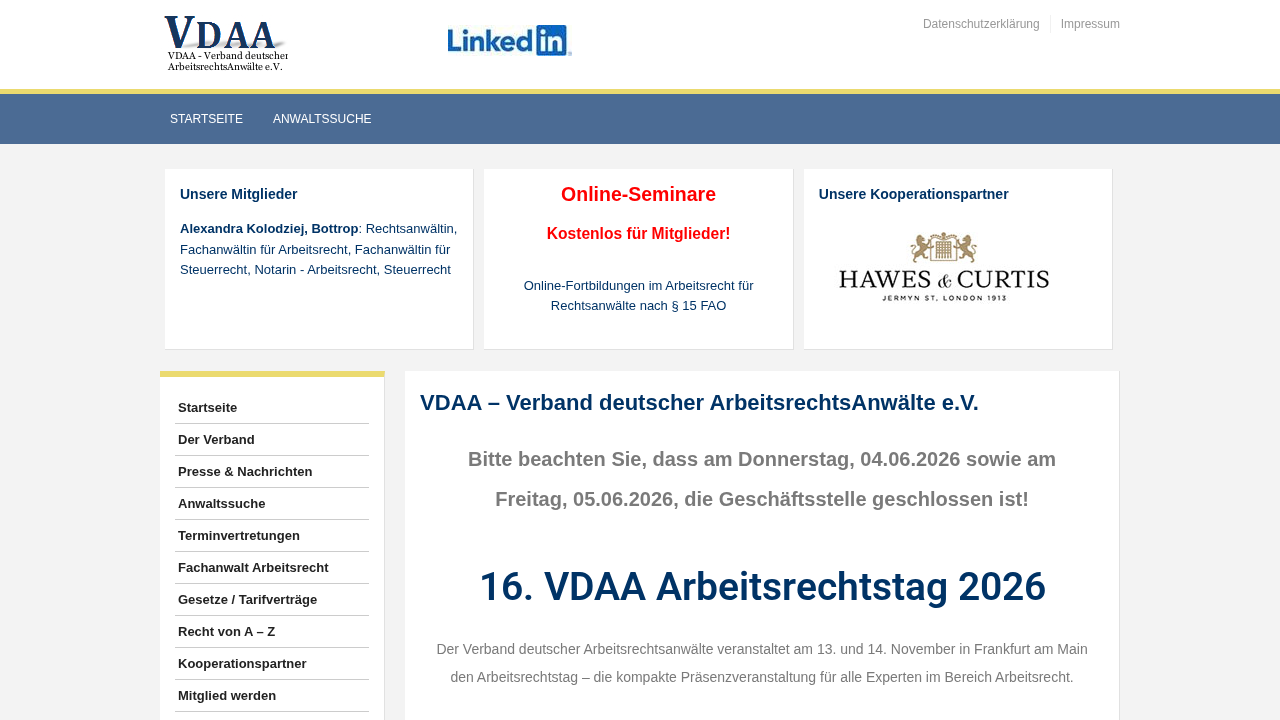 Screenshot von Verband deutscher ArbeitsrechtsAnwälte e.V.