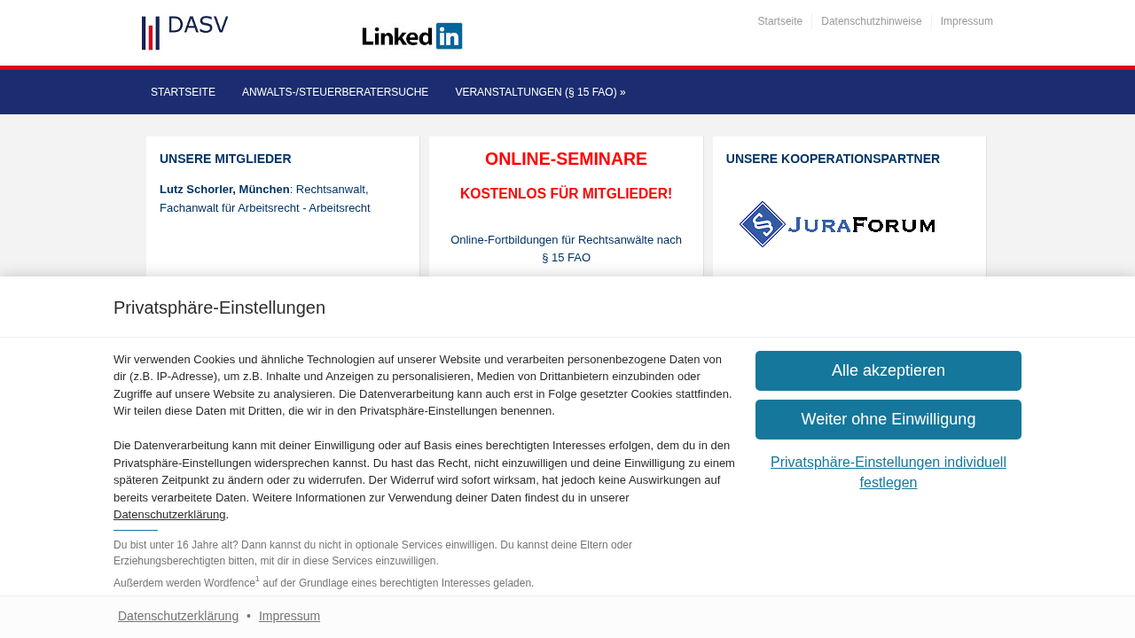 Screenshot von DASV – Die Deutsche Anwalts- und Steuerberatervereinigung für die mittelständische Wirtschaft e.V.