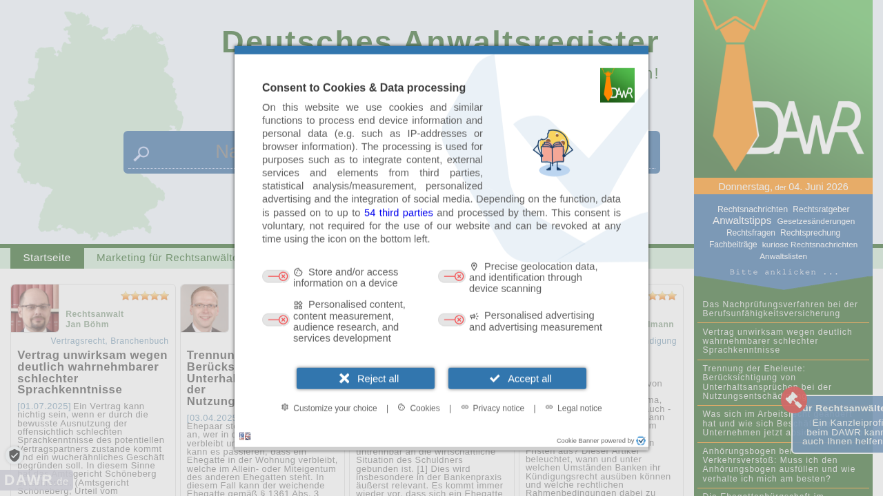 Screenshot von Deutsches Anwaltsregistger