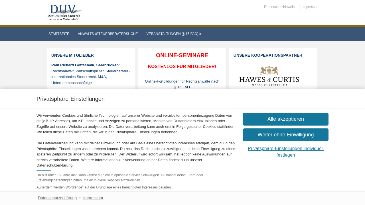 Screenshot von DUV Deutscher Unternehmens- steuer Verband e.V.