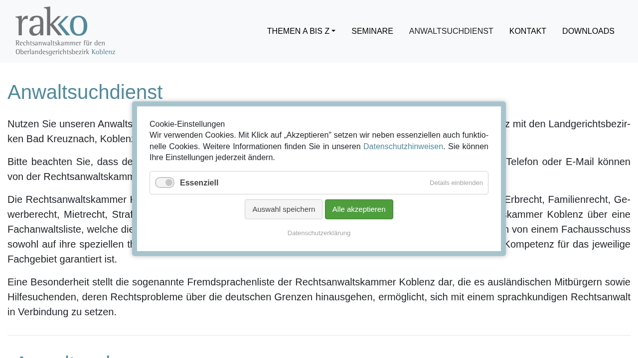 Screenshot von Rechtsanwaltskammer für den Oberlandesgerichtsbezirk Koblenz